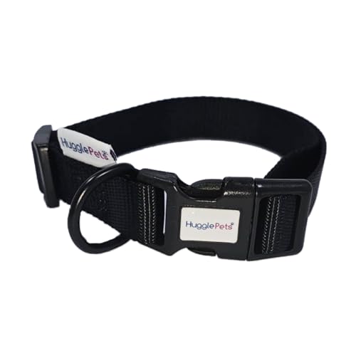 HugglePets Snappy Hundehalsband, Größe M, 30–50 cm, verstellbar, wetterfest, mit Zubehörring, gewebtes Stoffhalsband, für kleine, mittelgroße und große Hunde, Schwarz von HugglePets