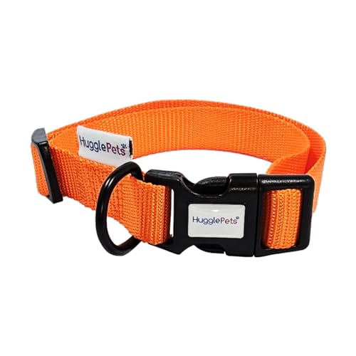 HugglePets Snappy Orange Kleines 20-30 cm Hundehalsband | Verstellbares, wetterfestes Halsband mit Zubehörring | gewebtes Stoffhalsband | kleine, mittelgroße und große Hunde von HugglePets