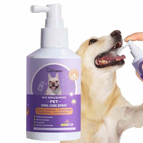 Haustier-Mundpflegespray Für Hunde, Dentalspray Für Hunde, Zahnpflegespray Für Hunde Katzen, Haustier-Mundspray Saubere Zähne, Zahnpflege Sorgt Für Einen Frischen Atem, 50ml von Hugsweet