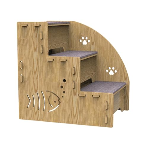 Hugsweet Hundetreppe für Hochbetten, Haustierleiter für Sofa, 3-Stufen-Haustiertreppe aus Holz für das Bett, Haustierrampen, Treppen, Hundetreppen, geeignet für kleine Hunde, Katzen und andere kleine von Hugsweet