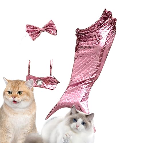 Hugsweet Katzen-Meerjungfrau-Kostüm,Meerjungfrau-Kostüm für Katzen | Hundekleidung mit Schleifen-Stirnband und Neckholder-Oberteil - Kätzchen-Outfit für Welpen und Katzen, kreative lustige von Hugsweet