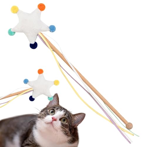 Hugsweet Katzenstab, Katzenspielzeug - Lustige interaktive Spielzeugstange,Stern-Mond-Wolke-Kätzchenspielzeug, Heimtierbedarf, Katzenspielzeug für gelangweilte Hauskatzen, Kätzchenspielzeug-Zubehör von Hugsweet