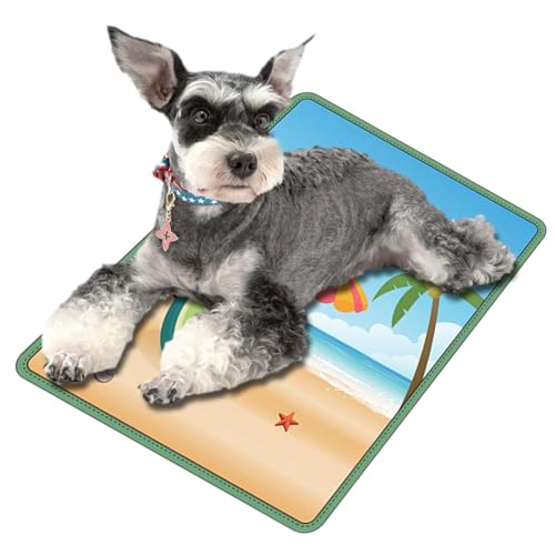 Hugsweet Kühlkissen für Haustiere, Kühlmatte für Hunde - rutschfeste Rattan-Bodenmatte für Hunde, zum Schlafen,Katzenmatte mit Sommer-Strand-Motiv, Haustiermatte für Katzen und Hunde im Freien von Hugsweet