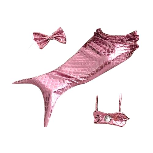 Hugsweet Meerjungfrau-Kostüm für Katzen,Katzen-Meerjungfrau-Outfit, Hundekleidung mit Schleifen-Stirnband und Neckholder-Oberteil, Kätzchen-Outfit für Welpen und Katzen, kreative lustige von Hugsweet
