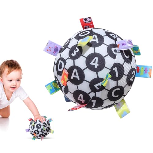 Hugsweet Plüsch-Rasselball, weicher sensorischer Ball | Plüsch-Multisensorspielzeug mit Rassel | Greifspielzeug mit kontrastreichen Farben, Band-Tag-Ball für Kinder im Alter von 0–12 Monaten von Hugsweet