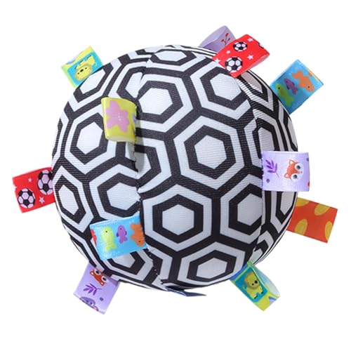 Hugsweet Plüsch-Sensorball, Plüsch-Rasselball | Plüsch-Sensor-Rasselball-Spielzeug,Hochkontrastierendes Lernspielzeug mit Etiketten, Feinmotorikspielzeug für Kinder im Alter von 0–12 Monaten von Hugsweet