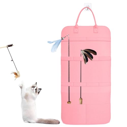 Hugsweet Spielzeugaufbewahrung für Katzenstäbe, Spielzeugaufbewahrung für Katzenspielzeug - Hang Cat Teaser Wand Organizer - Katzenspielzeughalter, Haustierspielzeug-Aufbewahrungstasche für von Hugsweet