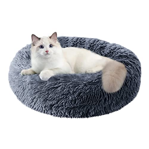 Huhebne Rundes Waschbares Katzen Bett, Flauschiges, Beruhigendes, SelbstwäRmendes, Weiches Donut Kuschel Kissen, Haustier Bett für Kleine Hunde, KäTzchen, Dunkel von Huhebne