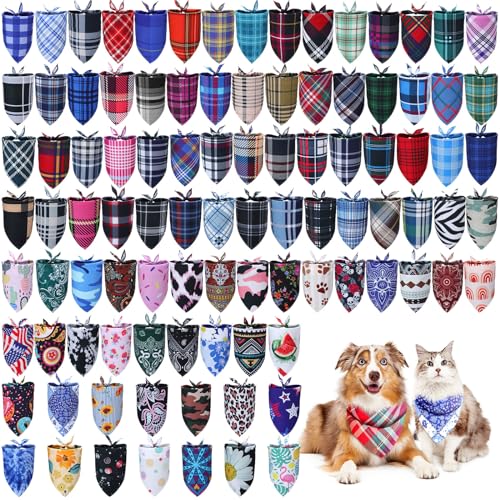 Huhumy Hundehalstücher für Haustiere, kariert, dreieckig, für mittelgroße und große Hunde, bunt, Batik-Kostüm, Zubehör, Dekoration, 100 Stück von Huhumy