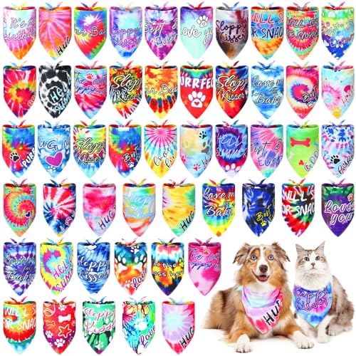 Huhumy Hundehalstücher mit Worten, Batikfärbung, dreieckig, bunt, für mittelgroße und große Hunde, Geburtstag, Sommer, Kostüm, Dekoration, 50 Stück von Huhumy