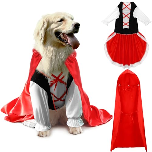 Huhumy Rotkäppchen-Hundekostüm, Rotkäppchen-Kleid und Umhang, Outfit für mittelgroße und große Hunde, niedliches Halloween-Kostüm (Größe XL) von Huhumy