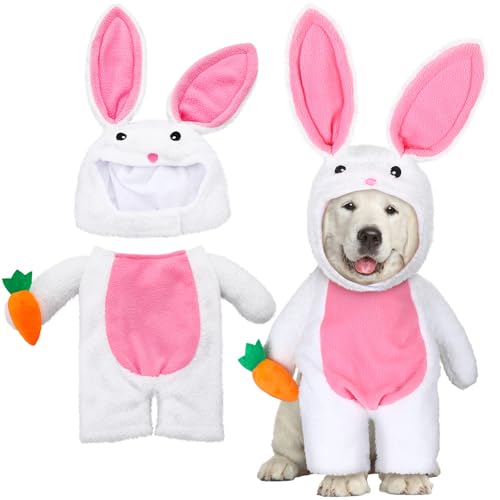 Huhumy Walking Bunny Haustierkostüm, lustiges Osterhasen-Hundekostüm mit Armen und Hosenärmeln, Halloween, flauschiges Kaninchen-Outfit, Kostüm für Hunde und Katzen (M) von Huhumy