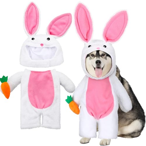 Huhumy Walking Bunny Haustierkostüm Lustige Osterhase Hundekostüme mit Armen und Hosenärmeln Halloween Flauschiges Kaninchen Outfit Kostüm für Hunde und Katzen (L) von Huhumy