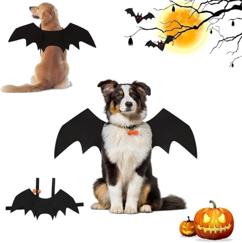 Fledermausflügel Hund, Haustier Hund Fledermaus, Haustier Fledermausflügel mit 2Pcs Pumpkin Bell, Halloween Hunde Katze Fledermaus Kostüm, Einstellbar Fledermaus Flügel Cosplay Dekoration(L) von Huifengjie