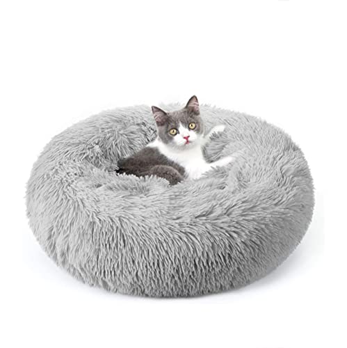 Haustierbett für Katzen und Hunde, Doughnut-Form Klein Hundebett Weich Katze Schlafen Bett, Hunde Rundes Plüsch ​Hundebett Katzenbett, Tragbare Warme Weiche Bequeme Hundesofa, (Ø 50cm hellgrau) von Huifengjie