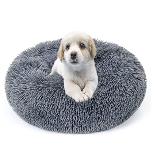 Hundebett, Katzenbett, Hundebett, Hundekissen, Anti-Stress, Gemütliches Haustierbett, Rundes Plüsch Kuschelbett Katzen Hund, Maschinenwaschbar Plüsch Hundebett (Ø 60cm dunkelgrau) von Huifengjie