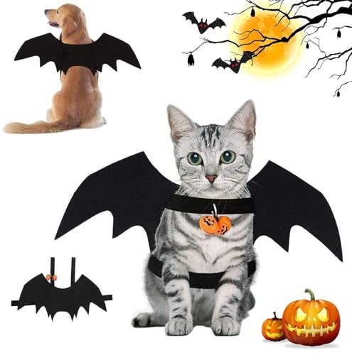 Katze Fledermaus Kostüm, Halloween Hund Kostüm, Katze Kostüm Fledermausflügel für Katzen Hunde, Haustier Fledermausflügel mit 2Pcs Pumpkin Bell,Für Kleine Hunde Und Katzen,Halloween Party Schmücken(S) von Huifengjie