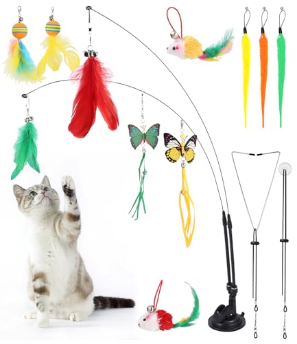 Intelligenz Spielzeug für Katzen, Katzenspielzeug Selbstbeschäftigung Cat Toys, Katzenangel mit Saugnapf, katzenangel stabil, Interaktive Katzen Spielzeug, Interaktives Katzenspielzeug Angel mit Feder von Huifoo
