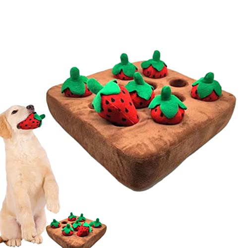 Hujinkan Karotten Bauernhof Hundespielzeug | Hide and Seek Strawberry Schnüffelmatte für Hunde,12 Erdbeer-Plüsch-Gemüsefeld-Pull-Plüsch-Erdbeer-Hundekauspielzeug Interaktives Spielzeug Kauspielzeug von Hujinkan