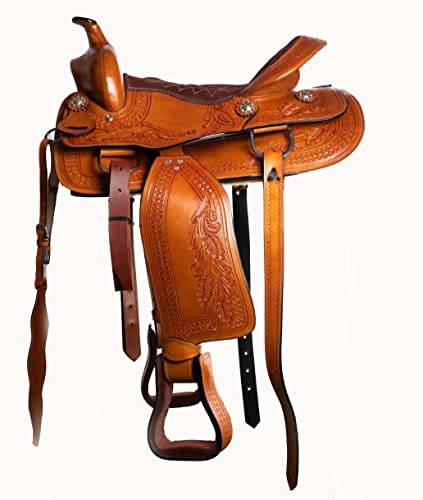 Hulara Westernsattel aus echtem Leder, geschnitzter, bequemer Sitz, Größe 14 Zoll bis 18 Zoll, Westernsattel für Pferde, Barrel Racing Saddle von Hulara