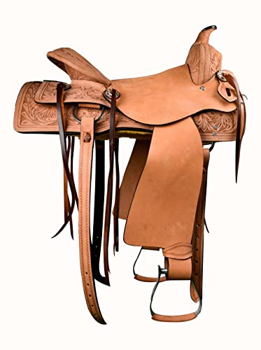 Hulara Westernsattel aus echtem Leder, geschnitzter, bequemer Sitz, Größe 14 Zoll bis 18 Zoll, Westernsattel für Pferde, Barrel Racing Saddle von Hulara