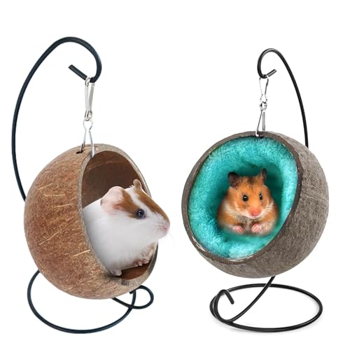 Hamster Kokosnussbett, Süßes Schlafnest Aus Weicher Kokosnussschale, Hängende Kokosnuss Hamster Versteck Hängematte Mit Warmer Unterlage Für Hamster, Rennmäuse, Mäuse von Humdcdy