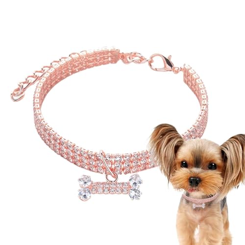 Humdcdy Glitzerndes Hundehalsband, Strass-Hundehalsband,3 Reihen Strass Knochen Anhänger - Verstellbares 3-reihiges Strasshalsband für Haustiere, glitzernder Strass-Knochenschmuck, Party- und von Humdcdy