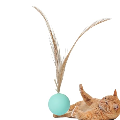 Humdcdy Katzenball mit Feder, interaktiver Katzenspielzeug-Ball, solide, elastisch, Kauball, Gummi, bissfest, Hundespielzeug von Humdcdy