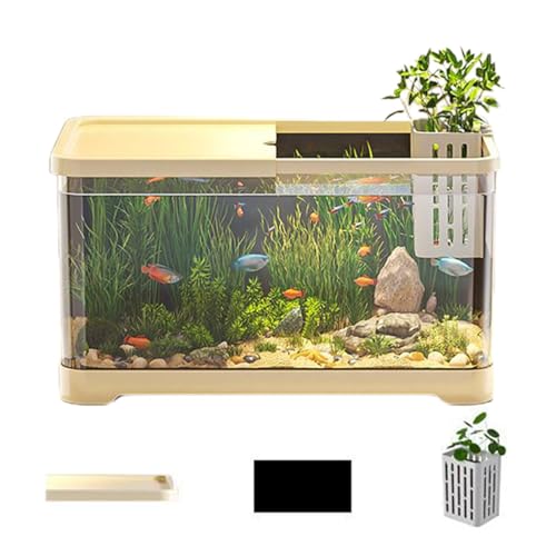 Humdcdy Kleines Aquarium, dekoratives Salzwasser-Aquarium-Set, kleines Aquarium, kreatives Aquarium mit Korb für Guppy, Garnelen, Heimdekoration von Humdcdy