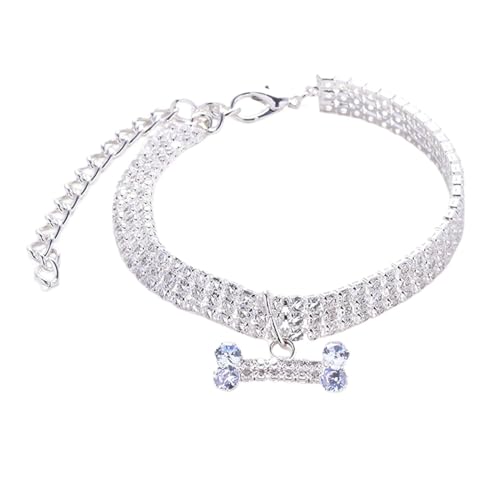 Humdcdy Strass Hundehalsband,Hundehalsband,Halskette mit Knochenanhänger und Strasssteinen für Haustiere - Verstellbares 3-reihiges Strasshalsband für Haustiere, glitzernder Strass-Knochenschmuck, von Humdcdy