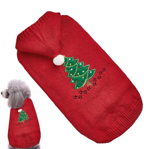 Humdcdy Weihnachts-Outfit für Hunde, warme Kleidung mit Hut und Weihnachtsbaum-Muster, Haustierbekleidung, Hundepullover für kleine und mittelgroße Hunde von Humdcdy