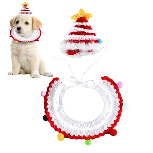 Humkopnl Haustier-Weihnachtshalsband und Mütze, gestricktes Katzenhalsband, Hut-Dekor, gemütliches und schönes Kopfbekleidungszubehör für ausgewachsene Katzen, kleine Hunde, Kaninchen, Schnauzer, von Humkopnl