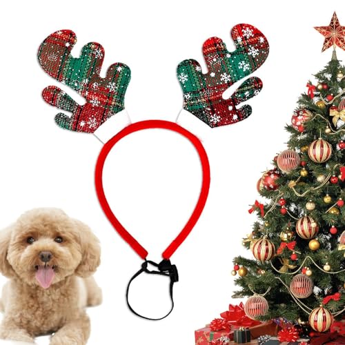 Humkopnl Hundegeweih-Kopfbedeckung, Weihnachts-Hundegeweih-Stirnband – Haustier-Weihnachts-Kleidungszubehör-Set, Elch-Par -Kopfbedeckung für Haustiere, Hunde, Kaninchen von Humkopnl