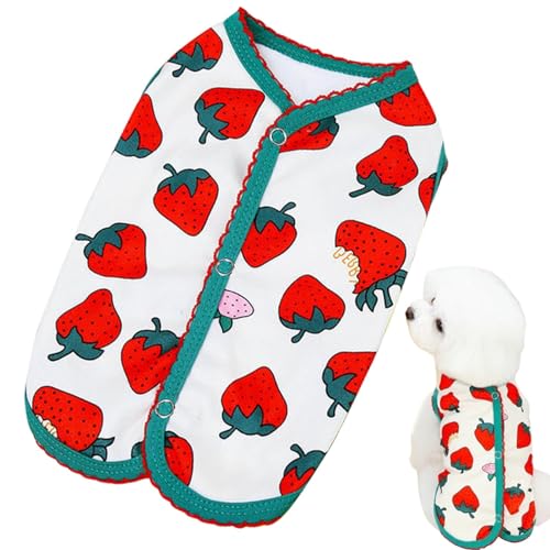 Humkopnl Kleidung für Hunde – ärmellose, weiche Hundebekleidung mit Erdbeermuster – bequeme Haustier-Shirts mit Schnappverschluss auf der Rückseite, modische Alltagskleidung für den Innen- und von Humkopnl