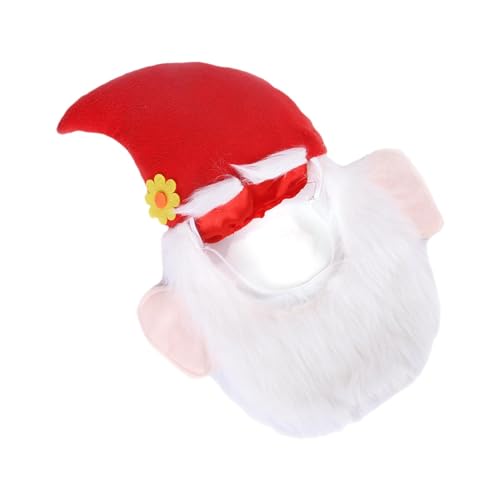 Humkopnl Weihnachtsmütze für Hunde, Weihnachtsmütze mit niedlicher Blume und realistischem Plüschbart, verstellbare, bequeme Haustier-Kopfbedeckung mit elastischem Band für mittelgroße und große Hunde von Humkopnl