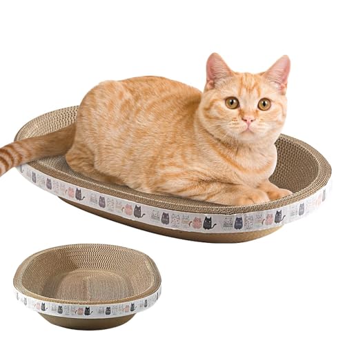 Katzenkratzbrett | 2 in 1 Ovalförmiger Katzenkratzer Karton | Hochdichter Katzenkratzer Karton für Katzenkratzer | Kratzbaum für Indoor-Katzen schlafen, Schleifkralle von Humkopnl