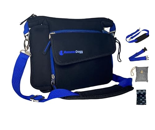 HummerDogg Leckerli-Tasche für Hunde mit Holzkohlegeruchstasche – Blau Hundetraining Leckerlibeutel mit Flaschenhalter, verstellbarem langem Hüftgurt, Schultergurt & 15 Hundekotbeutel (19 x 5 x 25 cm) von HummerDogg