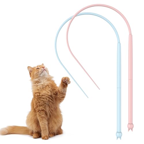 Humtudeit Katzenangel Lang, 2 Stück Interaktives Katzenspielzeug 77CM Mausschwanzförmiges Silikon Teaser Katzen Zauberstab Spielzeug für Katzen Spiele Indoor Cat Toys von Humtudeit