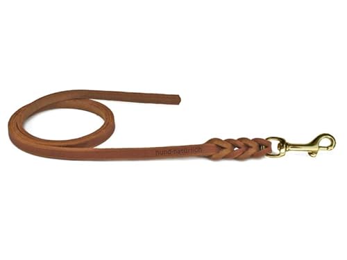 Fettlederleine Schleppleine aus Leder für Hunde 5m, 7,5m, 10m (7.5m x 12mm Cognac Messing) von Hund natürlich