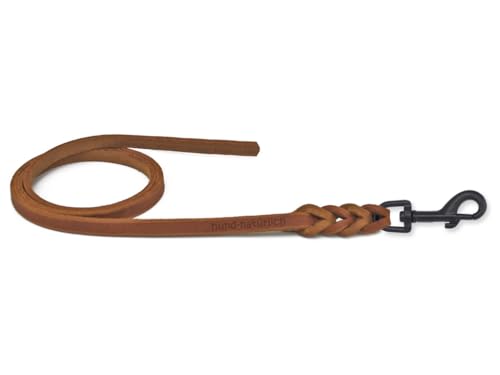 Fettlederleine für Hunde 1m / 1,35m / 2,20m / 3m Bolzenkarabiner schwarz matt, ohne Handschlaufe Cognac 3m x 10mm von Hund natürlich