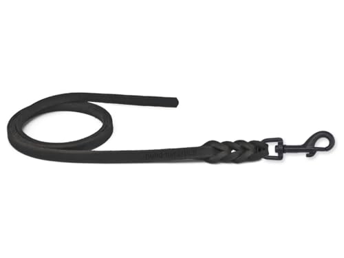 Fettlederleine für Hunde 1m / 1,35m / 2,20m / 3m Bolzenkarabiner schwarz matt, ohne Handschlaufe schwarz 2,20m x 15mm von Hund natürlich