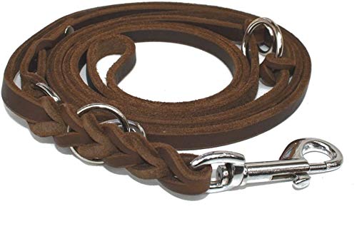 Lederleine braun geflochten, Edelstahl 2,40m Fettleder Führleine für Hunde (2,40m x 10mm) von Hund natürlich