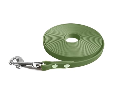 Schleppleine für Hunde aus Gurtband wasserbeständig (Oliv, 10m x 13mm) von Hund natürlich