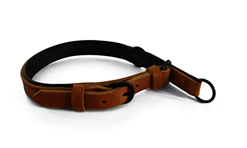 Zugstopp Lederhalsband Cognac, schwarz matt Gr. 55 von Hund natürlich