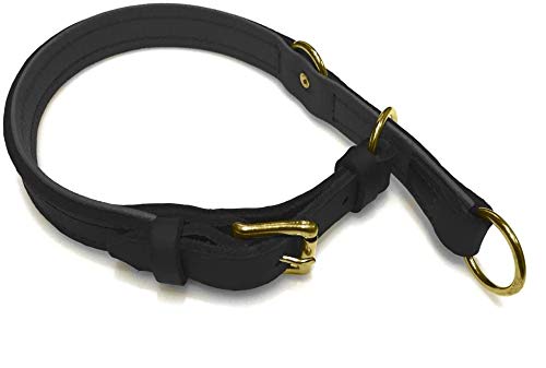 Zugstopp Lederhalsband für Hunde Schlupfhalsband schwarz, Messing Gr. 50 von Hund natürlich