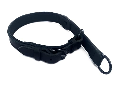 Zugstopp Lederhalsband schwarz, schwarz matt Gr. 50 von Hund natürlich