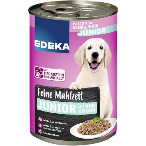 EDEKA Feine Mahlzeit Junior mit Rind & Huhn 400G | Hunde Nassfutter in der Dose | Hundefutter von Edeka von Hunde