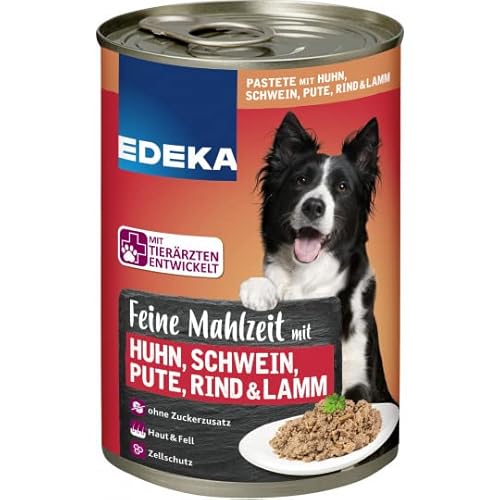 EDEKA Feine Mahlzeit mit Huhn, Schwein, Pute, Rind & Lamm 400G | Hunde Nassfutter in der Dose | Hundefutter von Edeka von Hunde