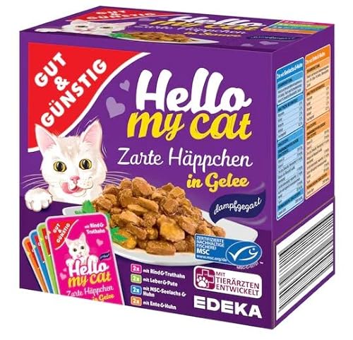 EDEKA Katzenfutter Gut und Günstig Zarte Häppchen Multi Gelee 8x100g Nassfutter von Hunde