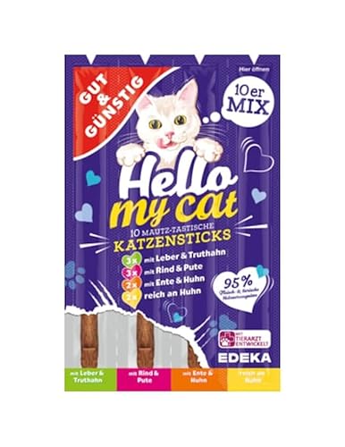 Gut & Günstig Katzen Sticks Hello My Cat Würstchen 5er Pack | Leckeries für Katze | Katzensnack Kaustangen 5x10 Katzensticks 4 Sorten-Mix 50g von Vanstart